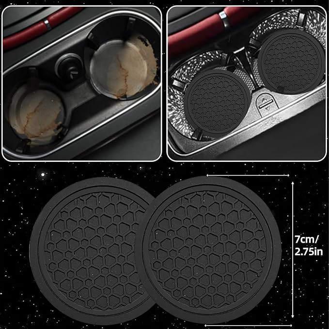 NBTEPEM 6 Pcs Black Car Accessories Set, Sport Leather Steering Wheel Cover 14.5-15inch Universal, Car Center Console Cover, Seat Belt Cushion, Cup Holder Coaster (Black Carbon Fiber)