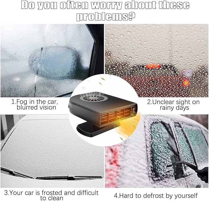 Portable Car Heater Fan, Car Defroster Defogger Heater, 2 in 1 Heating and Cooling Anti-Fog, 360 °Rotatable Windshield Demister Defroster Plug in Cigarette Lighter 12V 150W