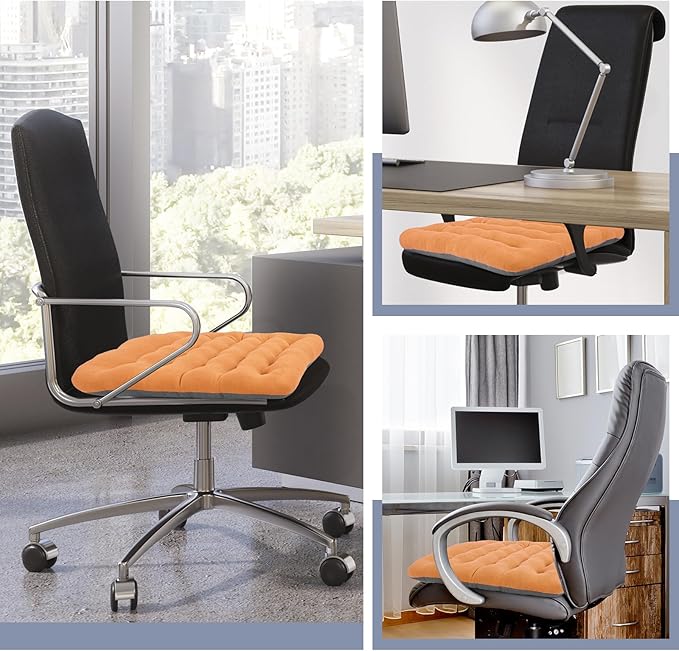 BUYUE Good Support Office Chair Cushion Padded, Soft Velvet Comfortable Non-Slip Seat Cushion for Computer Desk Kitchen Chair (1 Count, Orange)