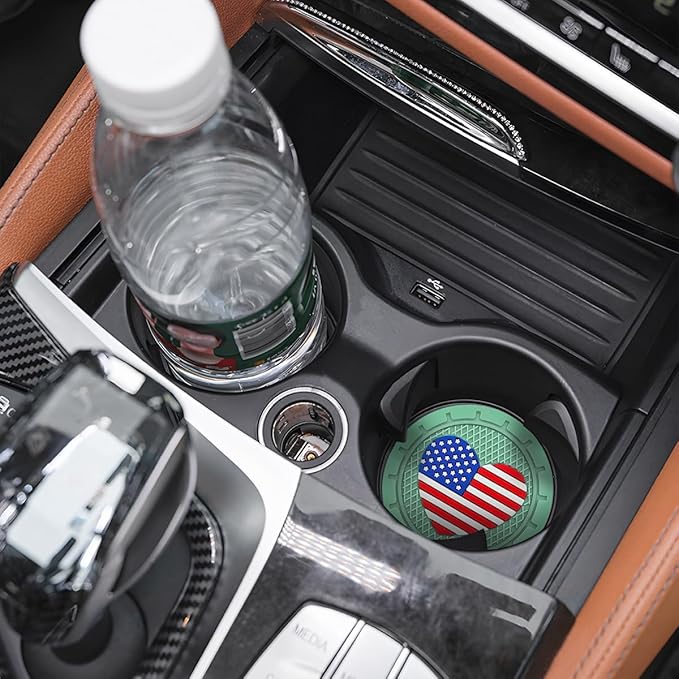 AUCELI 4 Pack Car Cup Holder Coasters, Colored American Flag US Flag Insert Car Cup Coaster, 2.75 Inch Anti Slip Shockproof Embedded Drink Mat, Vehicle Interior Decor Accessories