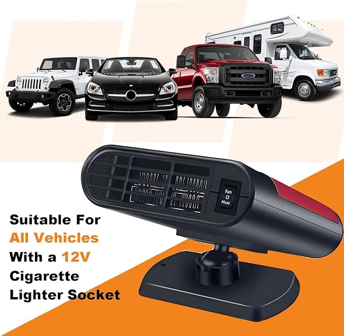 Portable Car Heater,12V Car Heater that Plugs into Cigartte Lighter,Fast Heating Windshield Defroster,2-in-1 Heating & Cooling 360° Rotatable Car Heaters for Vehicle (Red)