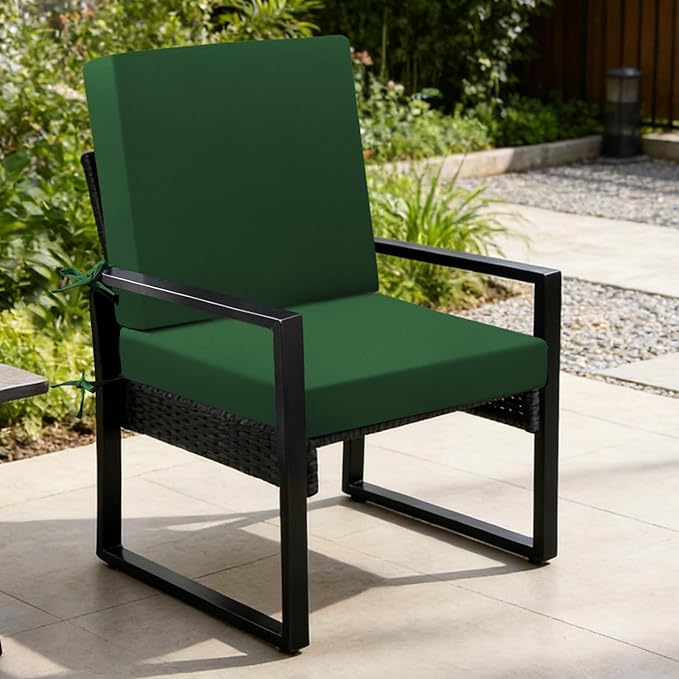Outdoor Chair Cushions Set of 4, 19x19x3Inch Waterproof & Fade Resistant Patio Furniture Seat Cushions with Ties, Square Outdoor Dining Chair Cushions for Lawn, Garden, Deck&Yard, Forest Green