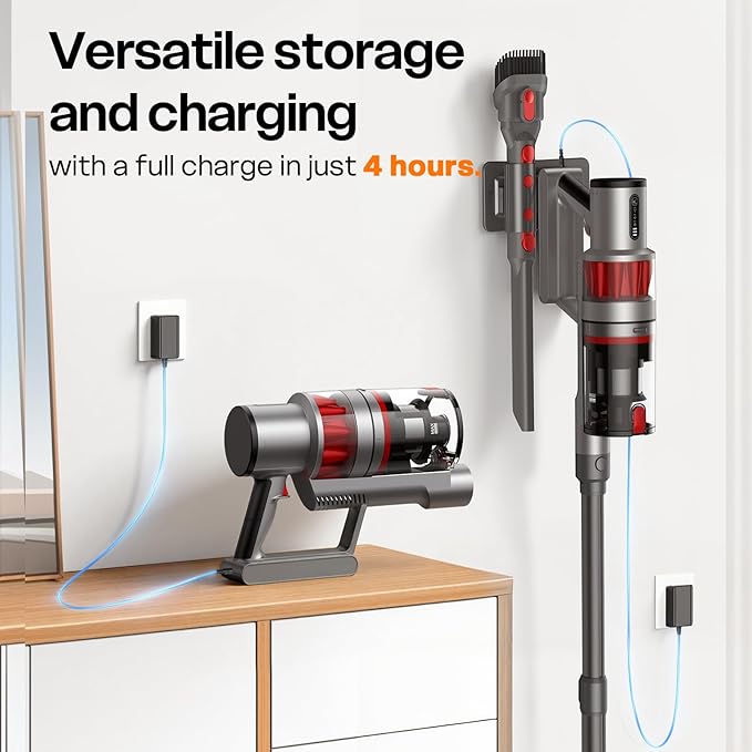 Cordless Vacuum Cleaner, 600W/50KPA, Stick Vacuum with Rechargeable Design, Up to 60 Minutes, Powerful Suction, Lightweight, Vacuum Cleaner for Home/Pet Hair/Carpet/Hard Floor, Grey