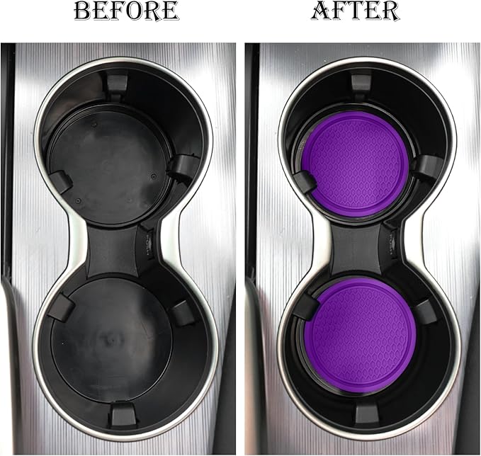 SINGARO Car Cup Coaster, 4PCS Universal Non-Slip Cup Holders Embedded in Ornaments Coaster, Car Interior Accessories, Purple