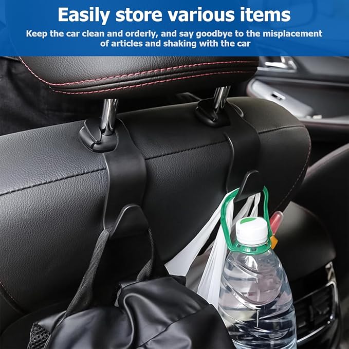 4PCS Car Back Seat Headrest Hooks, Rear Car Seat Storage Headrest Hanger Holder Hooks Organizer, Universal Auto Interior Accessories for Bag Purse Handbag Cloth Coats Grocery (White)