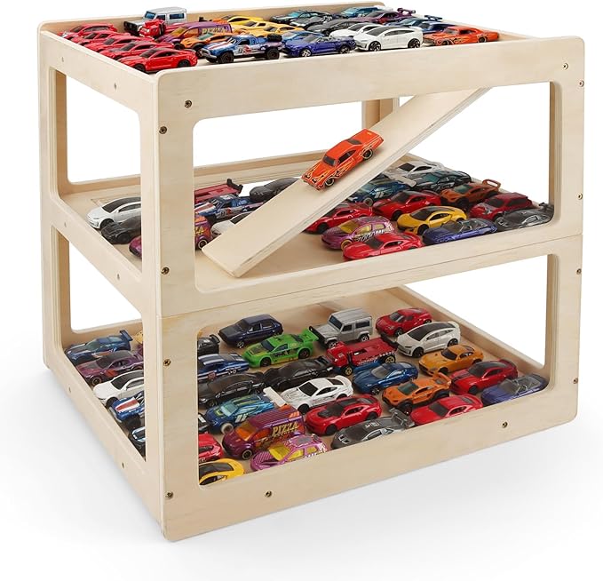 Display Case for Hot Wheels Garage & Matchbox Cars, 1/64 Scale Diecast Toy Car Garage, Storage Case for Hot Wheels, Parking Garage Diorama Toy Car Parking Car Ramp