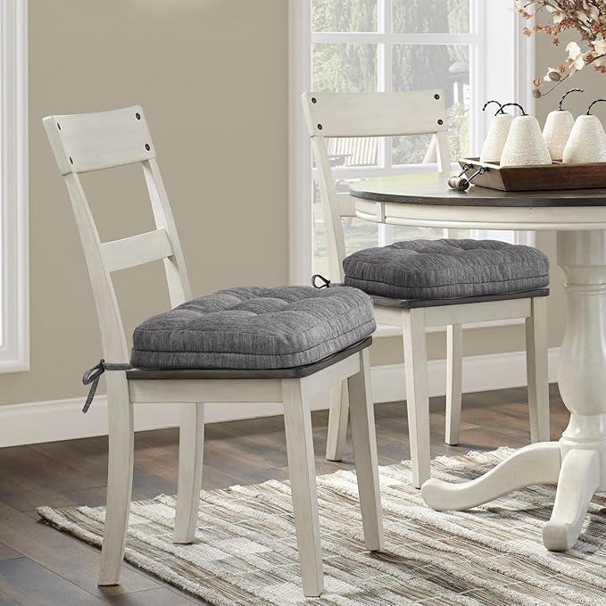 Shinnwa Dining Chair Cushions Set of 6, Dual-Layer Memory Foam Kitchen Chair Cushions, Patented Design Seat Pads with Ties, 16.5 x 16.5 x 3.5in, 6 Pack, Grey