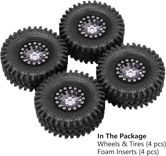 INJORA 1.0 Beadlock Wheel S5 Super Soft Sticky Crawler Tires for TRX4M Axial AX24 SCX24 FCX24 Enduro24 Upgrade, 57 * 22mm(Black&Grey)