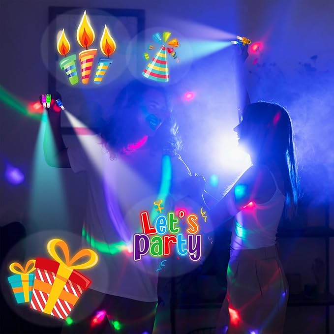 24PCS Happy Birthday Party Favors-LED Finger Lights:Glow-in-the-Dark Light-Up Toys Bulk for Kids,Colorful Birthday Theme Birthday Party Decorations Supplies,Goodie Bags, Classroom Prizes, Fun Gifts