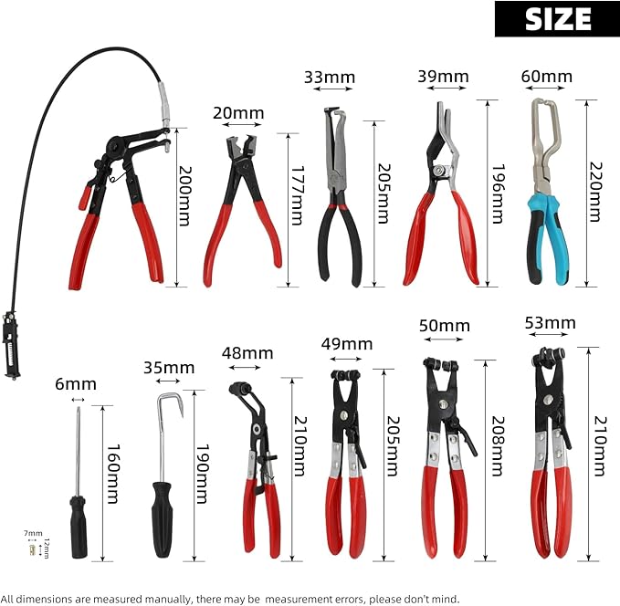 DPTOOL Hose Clamp Pliers Set 15pcs Hose Clamp Removal and Installation Tool Kit for Automotive Coolant Radiator Heater, Water Hose, fuel lines etc, with 2pcs Electrical Disconnect Pliers