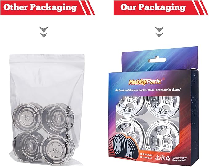HobbyPark Negative Offset -10mm 1.9 Beadlock Wheels Deep Dish Aluminum Chrome for Scale 1/10 RC Crawler Axial SCX10 TRX4 VS4-10 Redcat Gen8 RC4WD D90 Rock Crawler Truck, 4pcs