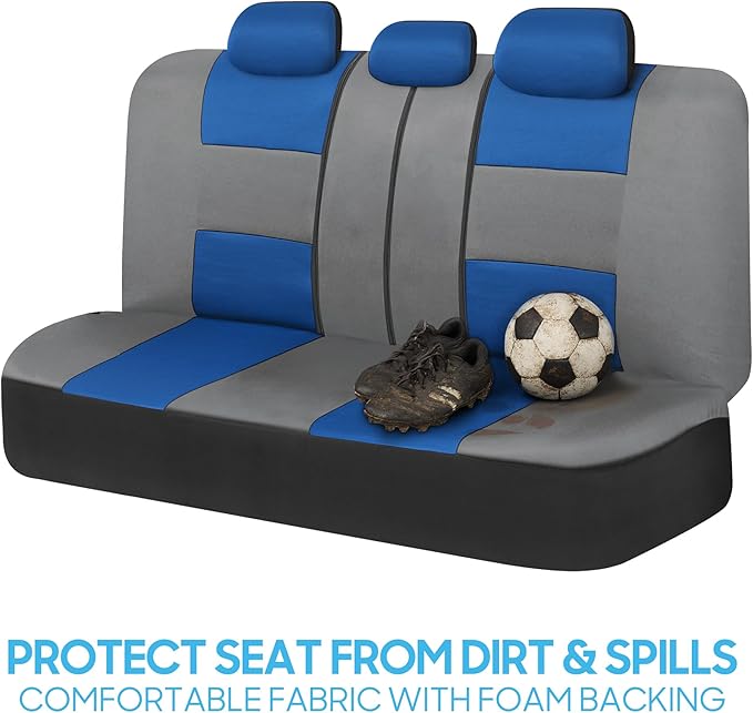 BDK PolyPro Car Seat Covers Full Set in Blue & Gray – Front and Rear Split Bench Seat Covers for Cars, Easy to Install Car Seat Cover Set, Car Accessories for Auto Trucks Van SUV