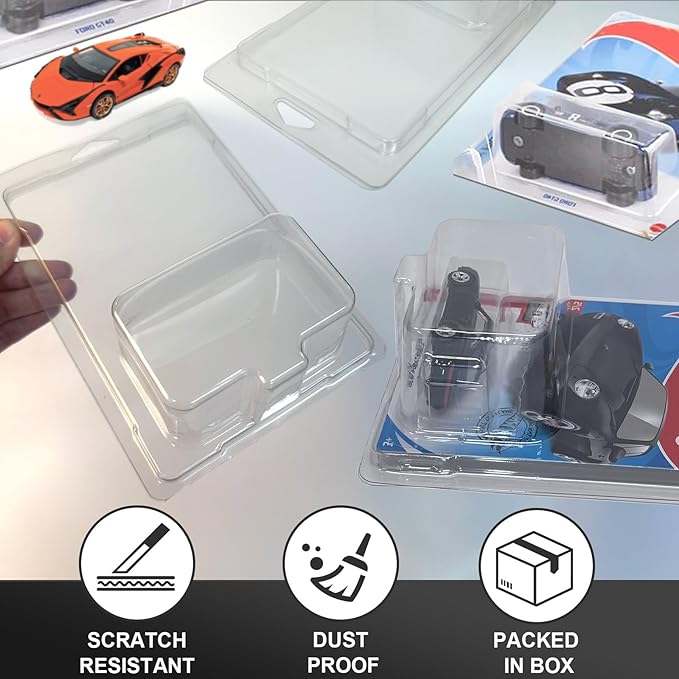 50 Pcs Protector Case Compatible with Hot Wheels Display Case Storage Case Plastic Model Car Clamshell Cases Display Clear Die Cast Car Blister Pack Covers Protector for Hotwheels Toy Car Set
