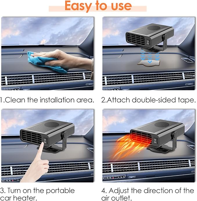 2026 Newest Portable Car Heaters, 12V 200W Vehicle Heating & Cooling Fan Rapid Windscreen Defogger & Window Defroster Car Heater That Plugs Into Cigarette Lighter with 360° Rotatable Function