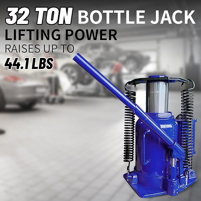 32 Ton Air Hydraulic Bottle Jack with Air-Powered or Manual Operation, One-Piece Hydraulic Cylinder Design, Air Bottle Jack with Independent Air Pump Body and Carry Handle