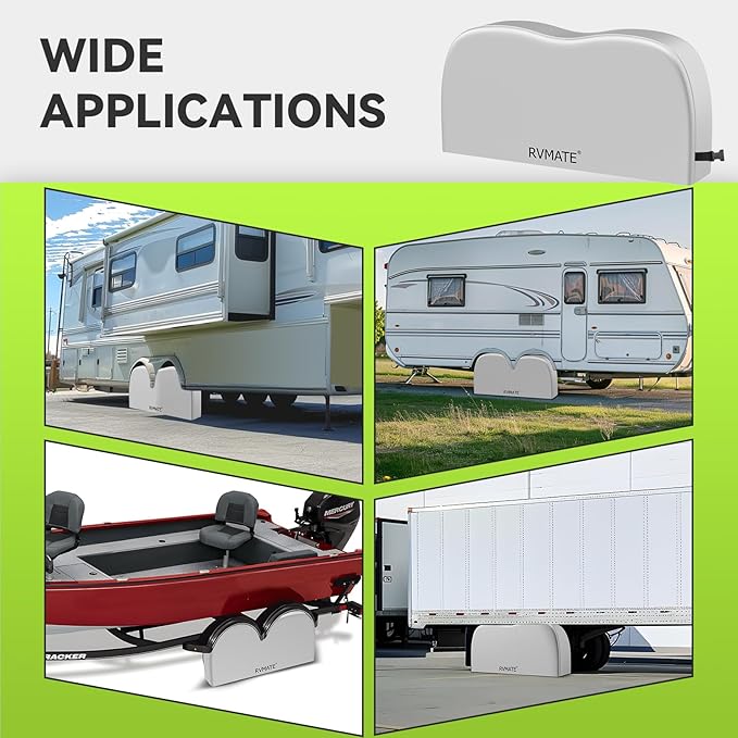 RVMATE RV Tire Covers, Dual Axle Wheel Cover (2 Pack) Fits 30"-33" Diameter Tires, Waterproof Anti-UV 420D Oxford Silver Dual Tire Covers RV Accessories for RV/Truck/Trailer