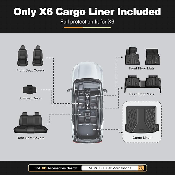 Cargo Liner Compatible with BMW X6 2015-2025 2026 (Not for M60i), AOMSAZTO All Weather Back Trunk Mat Rear Cargo Tray for BMW X6