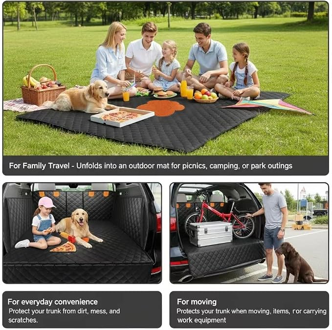 SUV Cargo Liner for Dogs,60/40 Split Seat Access,Waterproof Dog Trunk Cover | Feature: 60/40 Split Access | Material: Waterproof PU Leather | Protection: 15.75" Side Flaps & 19.69" Bumper Flap