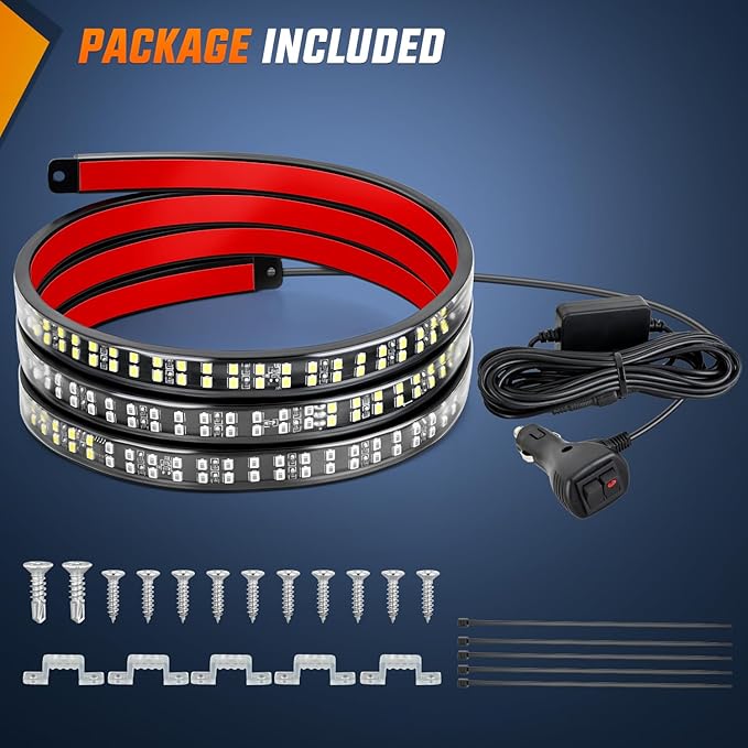 Nilight 60 Inch Truck Tailgate Strobe Light Strip Tail Emergency Bar Rear Window Warning Lamp Ultra-Bright Double Row 360 LED for Pickup Trailers Construction Vehicles Car SUV, Red White