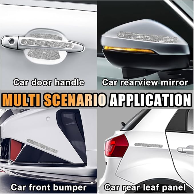 Bling Car Door Handle Protector, Bling Auto Doors Handles Sticker Anti-Scratch, Universal Car Door Handle Protective Cover, Shiny Rhinestone Auto Decor Accessories for Women (White)