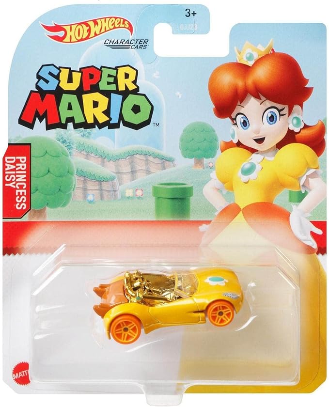 Hot Wheels Super Mario Character Cars – Complete Bundle of 6 (GJJ23‑956G) | Includes Mario, Luigi, Princess Daisy, Blue Yoshi, Donkey Kong & Bullet Bill | 1:64 Scale Die-Cast Vehicles – Mattel Ages 3+
