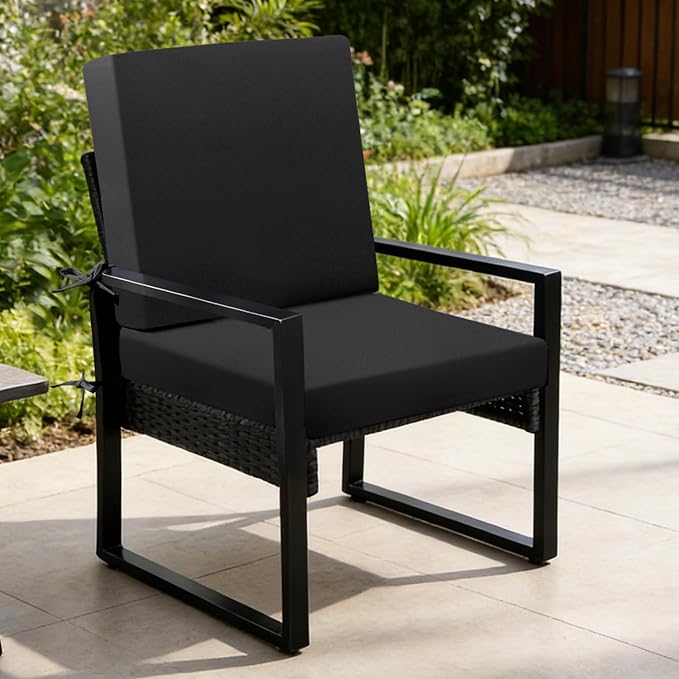 Outdoor Chair Cushions Set of 2, 22x22x3 Inch Waterproof & Fade Resistant Patio Furniture Seat Cushions with Ties, Square Outdoor Dining Chair Cushions for Lawn, Garden, Deck & Yard, Black
