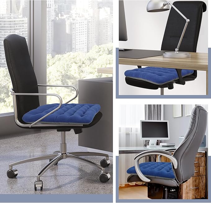 BUYUE Good Support Office Chair Cushion Padded, Soft Velvet Comfortable Non-Slip Seat Cushion for Computer Desk Kitchen Chair (1 Count, Blue)