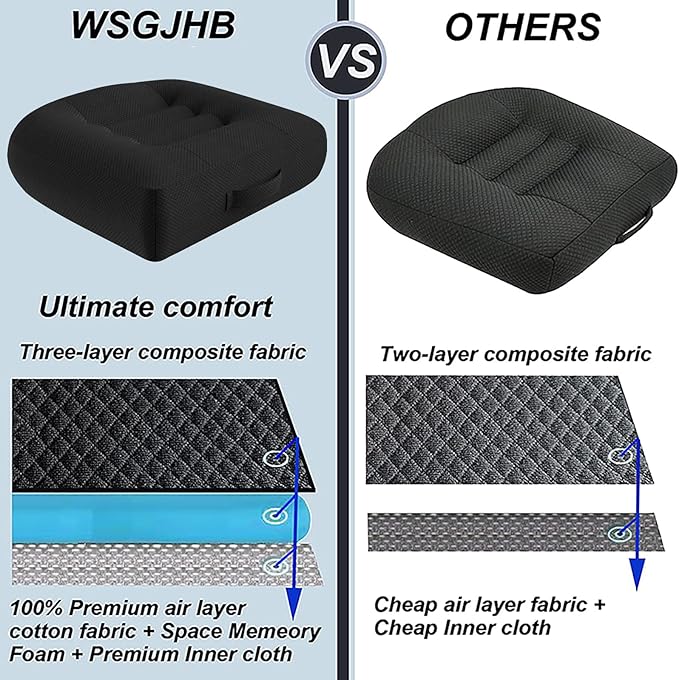 Car Booster Seat Cushion, Chair Cushions, Comfort Seat Cushion Pillow for Office Chair/Car Seat, Butt, Tailbone, Back, Coccyx, Short People Adult Booster Chair Cushions Relief Pad