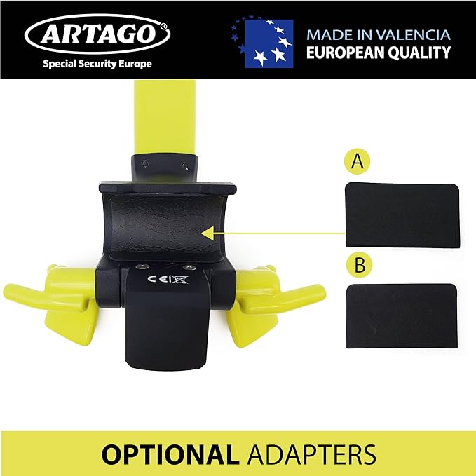 ARTAGO 870 High-End Steering Wheel Lock 2in1 | Smart Alarm, 120dB, Theft Attempt Warning, Night LED Alert | More Secure & Deterrent Around a Spoke, Best Anti-Theft Device for Car SUV Pickup-Truck Van