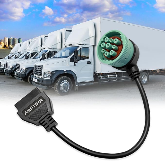 J1939 OBD2 Adapter Cable Fits Truck Diagnostic Scanner/Code Reader, 9 Pin to OBD2 16 Pin Connector, J1962-J1939 for Cummins Diesel Engine, Fit for Truck ELD and GPS Tracker