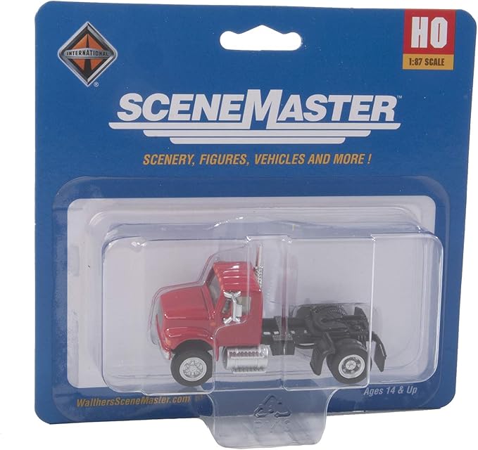 Walthers SceneMaster International(R) 4900 Single-Axle Semi Tractor Only-Red 949-11191 HO Scale Model Railroad - Vehicle Model