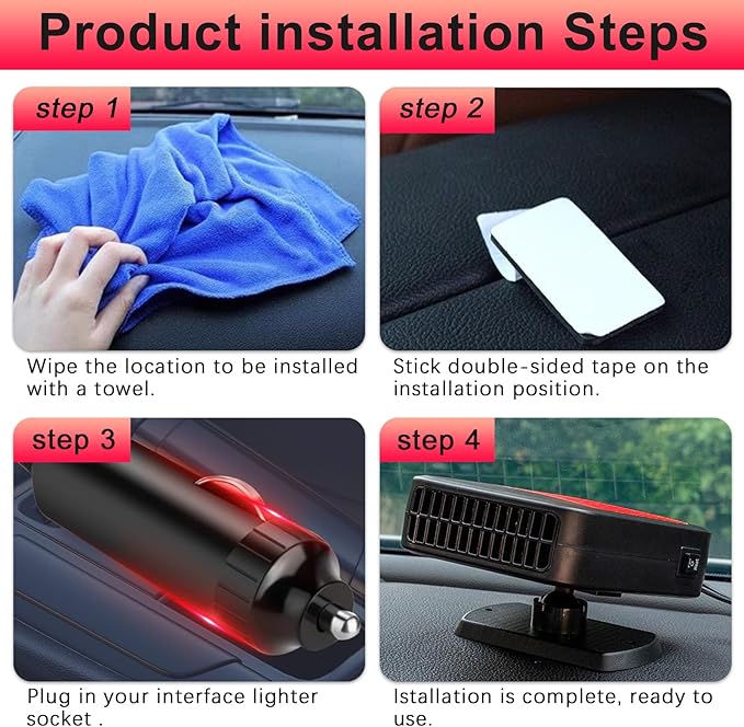 Portable Car Heater,12V 200W Fast Heating Defroster 2 in 1 Automobile Windshield Fast Heaters Car Heater That Plugs into Cigarette Lighter for Car, SUV, Trucks (Red Black)