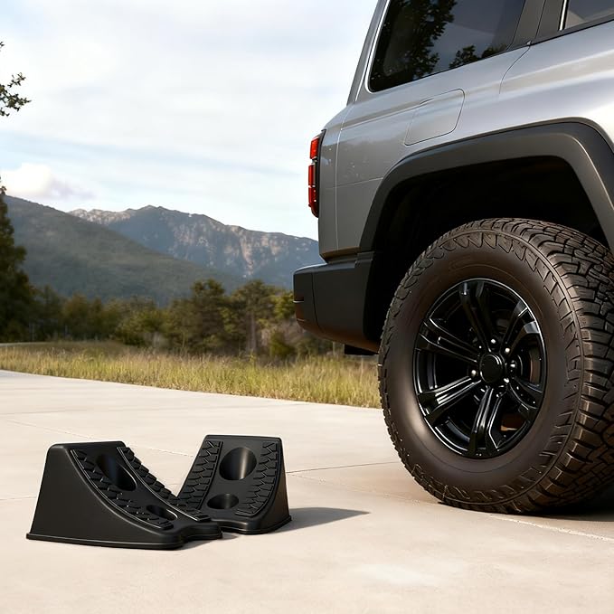 TONDA Wheel Chocks, Heavy Duty Wheel Wedge for Car, Travel Trailer - 8"×4.7"×4.7" - 4 Pack, Black