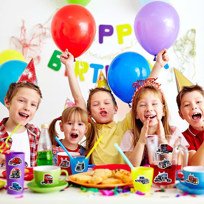 Semi Truck Stickers Truck Party Favors Birthday Party Decorations Vinyl Waterproof Stickers for Water Bottle Laptop Luggage Helmet