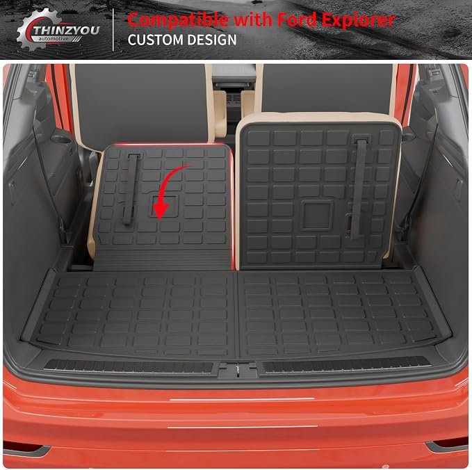 Cargo Mat Compatible with 2020-2025 2026 Ford Explorer Trunk Mat Cargo Liner Seat Back Cover Protector TPE All Weather Trunk Liner 2025 Explorer Accessories (Trunk Mat with Backrest Mats)