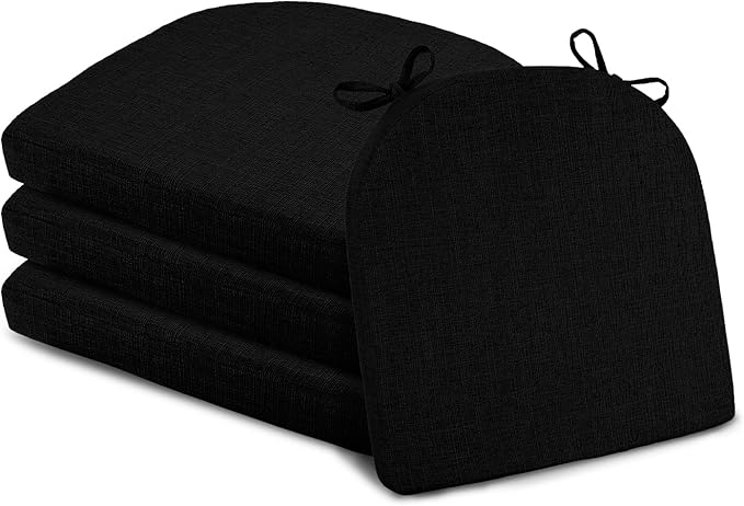 Basic Beyond Chair Cushions for Dining Chairs 4 Pack, Kitchen Chair Cushions with Ties and Non Slip Backing, 16 x 16 inches Chair Pads for Dining Chairs (Black)