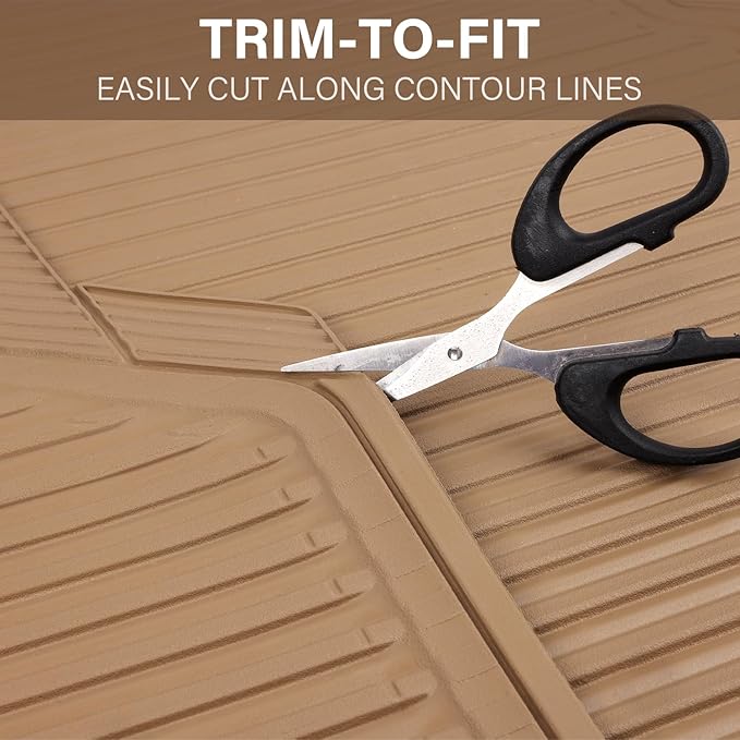CAR PASS Tan Rubber Car Floor Mats & Cargo Liners, All Weather Car Mats & Trunk Mats,Waterproof Automotive Floor Mats Trim to Fit for Most Cars Sedans SUVs Vans, Durable Heavy Duty Anti-Slip,Beige