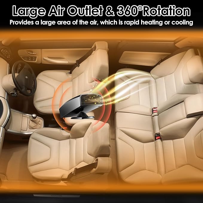 2026 New Upgraded Car Heater, 12V Portable Heating & Cooling fan for Vehicle, Plug in Car Heaters That Plugs into Cigarette Lighter, 200 Windshield Defroster and Window Defogger for All 12 Volt Cars