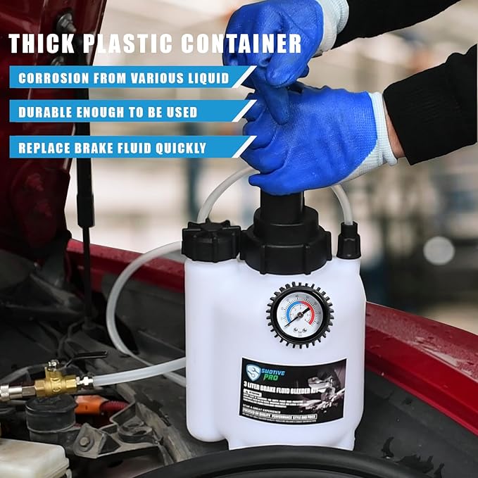 SMOTIVEPRO 3L Manual Brake Bleeder Fluid Pump and 1L Waste Oil Bottle, One Man Professional Brake Bleeder Kit Suitable for Acura/GEO/GMC/KIA/VW/Hyundai/Range Rover/Toyota/Honda/Nissan