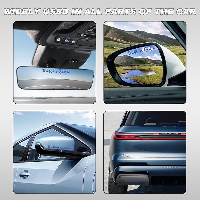 DXNQ 2 PCS Trust in God Rearview Mirror Decals, Automotive Vinyl Rear View Mirror Decorative Stickers, Waterproof Trust in God Stickers for Car Truck Laptop, Car Accessories (Blue)