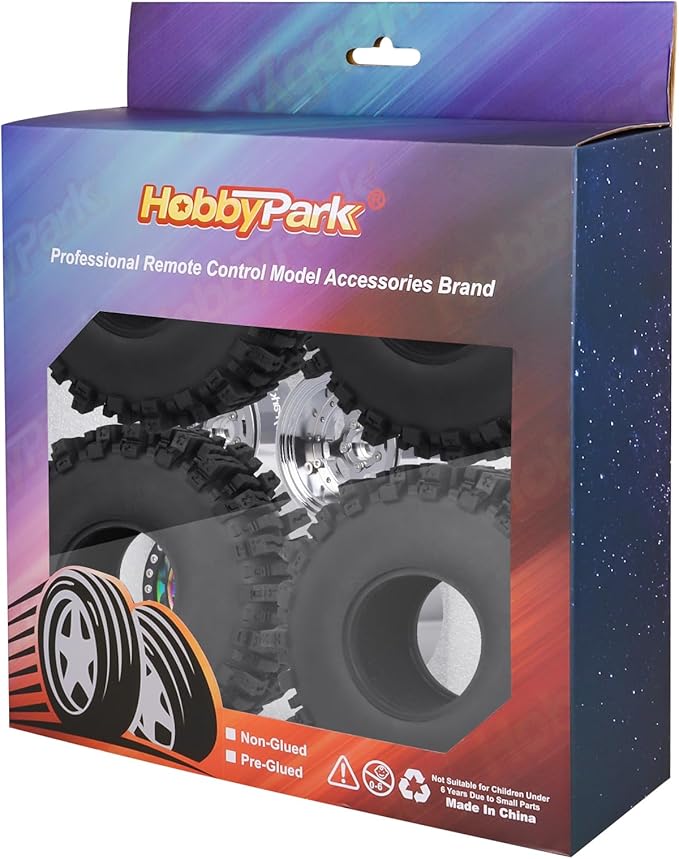 HobbyPark Negative Offset -10mm Deep Dish Aluminum Chrome 1.9 Beadlock Wheels and 1.9 Mud Slingers Tires for 1/10 RC Crawler Axial SCX10 TRX4 VS4-10 Gen8 RC4WD, Set of 4