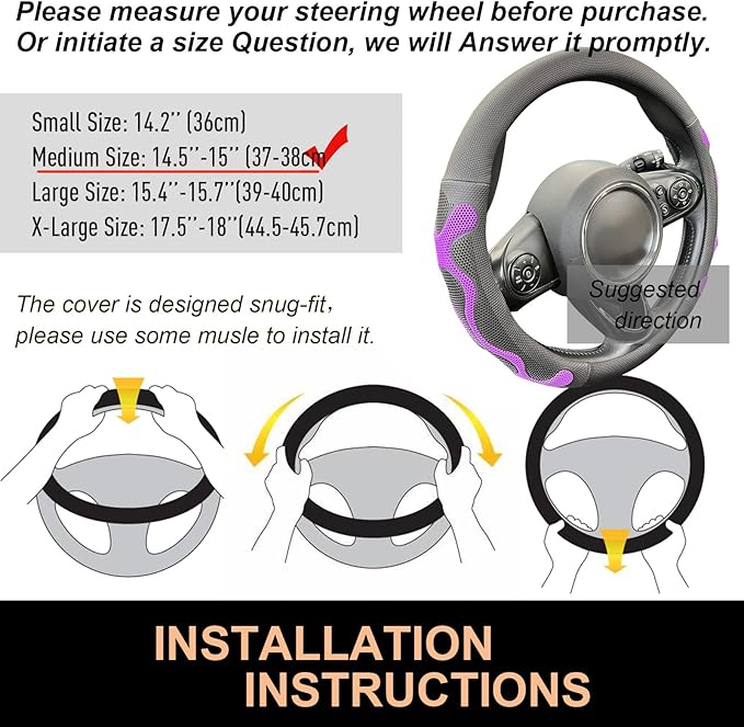 PINCTROT Comfy Grip Steering Wheel Cover, Anti-Slip Design, Universal 14.5-15 Inch(Silicone Purple)