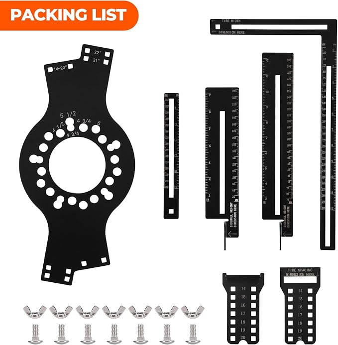 Wheel Fitment Tool, Offset Measuring Mockup Tool, 5 Lug Wheel Simulator for Fits 14-22" Rims, 8-14" Tire Widths, 2.5-11.5" Sidewalls, 3-12" Clearance
