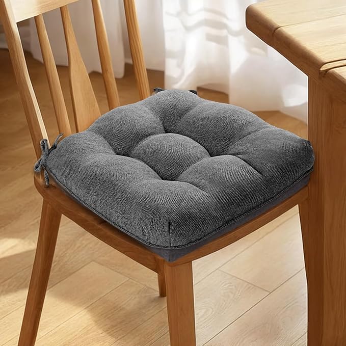 MAGIC ELEPHANT Chair Cushions for Dining Chair, Shredded Memory Foam Kitchen Chair Cushions Set of 4, Non-Slip Thick Dinning Room Chair Pads Seat Cushions, 15.5" x 15.5" x 4" (Grey)