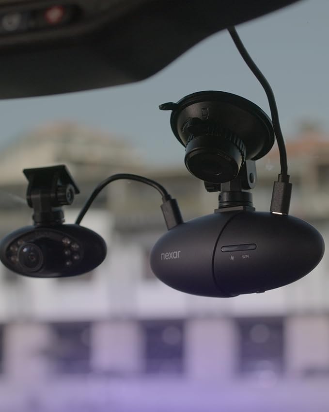 Nexar Pro Dual Dash Cam 1080p FHD Front and Interior Cameras AI Crash Detection 24H Parking Mode Night Vision and Unlimited Cloud Backup Includes 32GB SD Card
