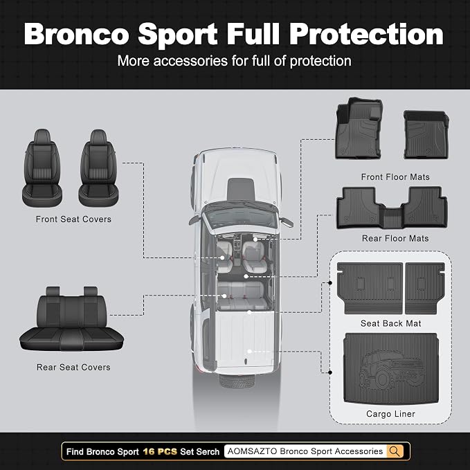 AOMSAZTO Cargo Liner and Backrest Mat for Ford Bronco Sport 2021-2026 | Custom Fit All Weather Trunk Mat Rear Seat Back Cover Car Interior Protection Accessories