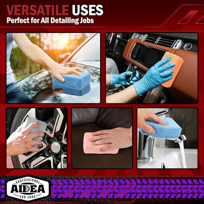 AIDEA Microfiber Applicator Pad-8Pack, Car Wash Sponge, Premium Microfiber Sponge and Cleaning Pads, Perfect for Effortless Wax, Sealant, and Conditioner Application-Grey