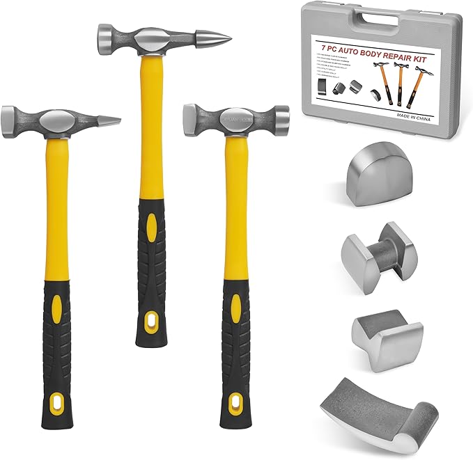DAYUAN 7Pcs Auto Body Repair Kit, Craft Panel Beating Hammer and Dolly Set Hammer Dent Body Fender Tool