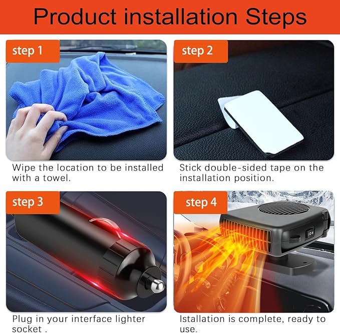 Portable Car Heater and Defroster That Plugs into Cigarette Lighter for Car 12V 200W Fast Heating and Cooling Fans for Car Hidden Handle 360 Degree Car Heaters for Vehicle