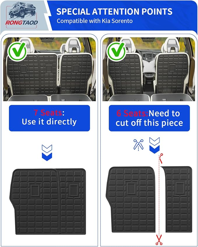 Rongtaod Back Seat Protector Compatible with 2021-2025 2026 Kia Sorento 6&7 Seats Back Seat Cover Kick Mats Cargo Liner Trunk Mat TPE All Weather 2024 Sorento Accessories (2nd Row Backrest Mat)